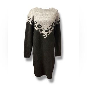 Charlie Paige Leopard Colorblock Sweater Dress – Gray & Black – Size Large – NWT